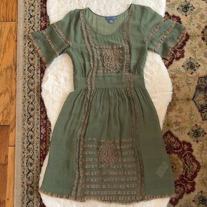 Anthropologie Lil Green Silk Dress
